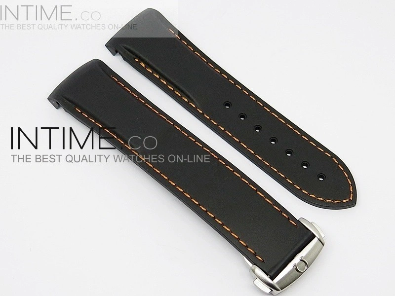 Rubber Strap For 45mm Ceramic Planet Ocean Black Orange Stitching