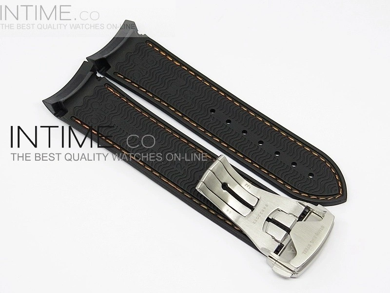 Rubber Strap For 45mm Ceramic Planet Ocean Black Orange Stitching