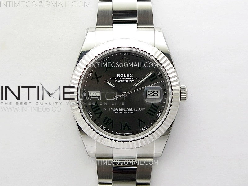 DateJust 41mm 126334 904 SS AR+F V2 1:1 Best Edition Gray Dial Green Roman Markers on Oyster Bracelet DD3235