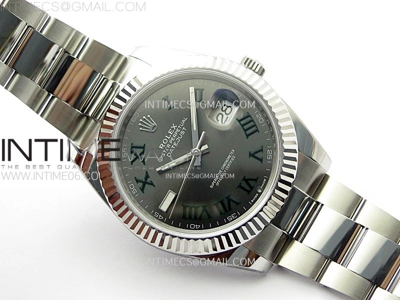 DateJust 41mm 126334 904 SS AR+F V2 1:1 Best Edition Gray Dial Green Roman Markers on Oyster Bracelet DD3235