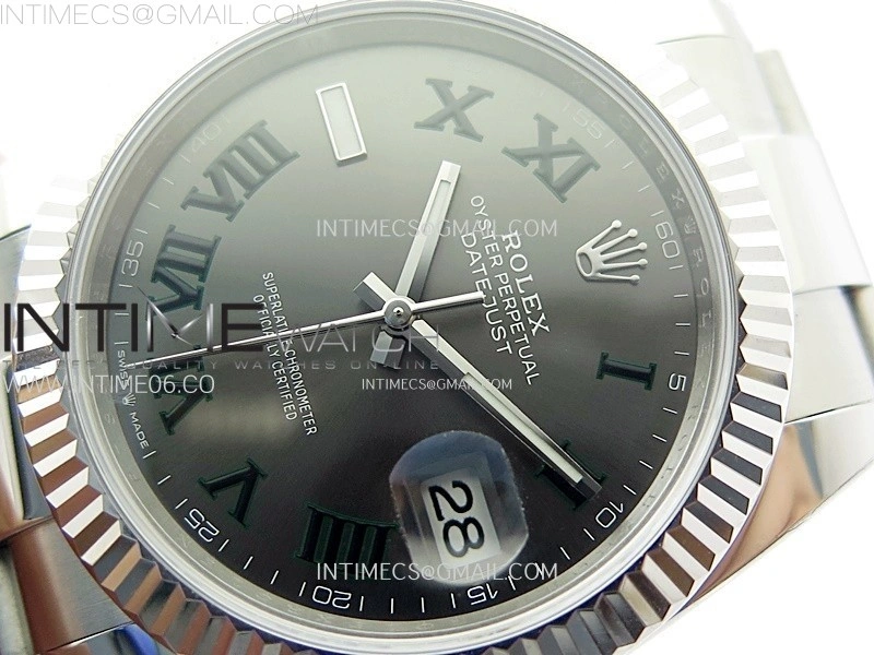 DateJust 41mm 126334 904 SS AR+F V2 1:1 Best Edition Gray Dial Green Roman Markers on Oyster Bracelet DD3235