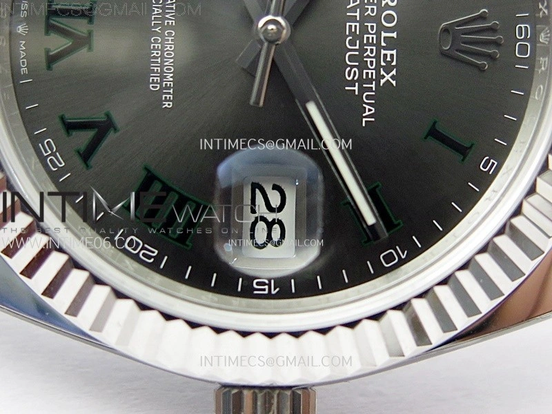 DateJust 41mm 126334 904 SS AR+F V2 1:1 Best Edition Gray Dial Green Roman Markers on Oyster Bracelet DD3235