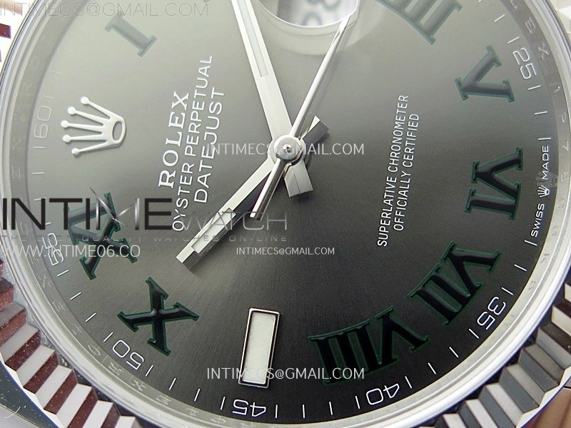 DateJust 41mm 126334 904 SS AR+F V2 1:1 Best Edition Gray Dial Green Roman Markers on Oyster Bracelet DD3235