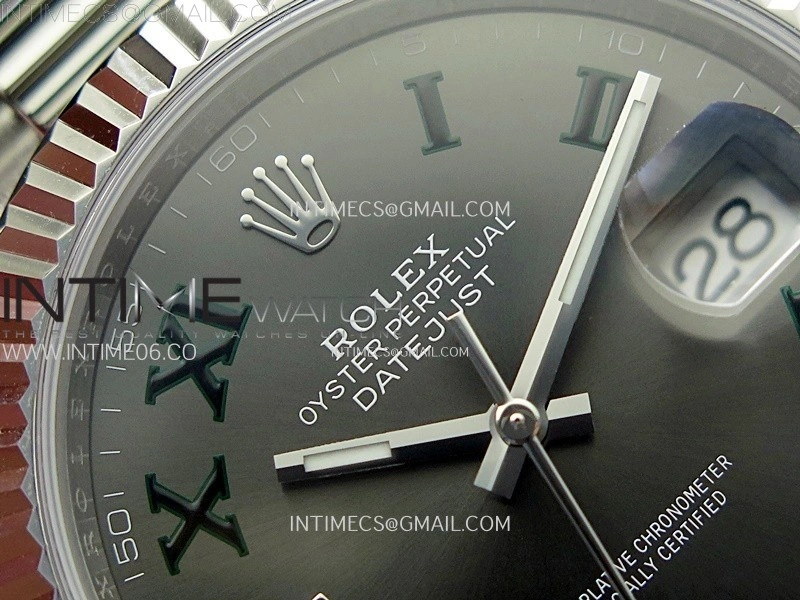 DateJust 41mm 126334 904 SS AR+F V2 1:1 Best Edition Gray Dial Green Roman Markers on Oyster Bracelet DD3235