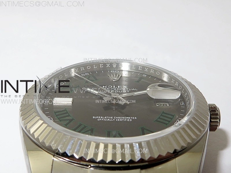 DateJust 41mm 126334 904 SS AR+F V2 1:1 Best Edition Gray Dial Green Roman Markers on Oyster Bracelet DD3235