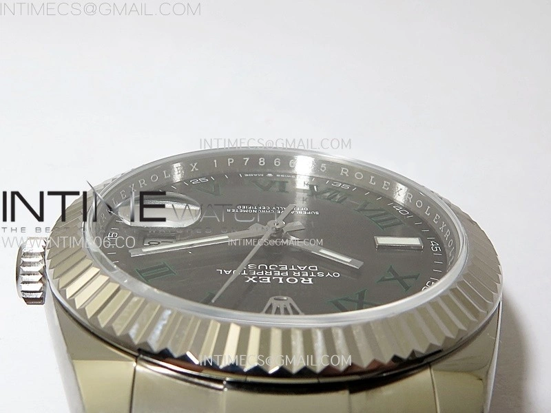 DateJust 41mm 126334 904 SS AR+F V2 1:1 Best Edition Gray Dial Green Roman Markers on Oyster Bracelet DD3235