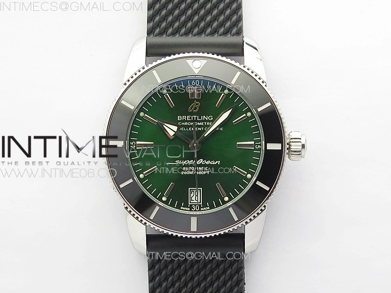 SuperOcean 42mm AB2010 SS B50 1:1 Best Edition Green Dial Black Ceramic Bezel on Black Rubber strap A2824