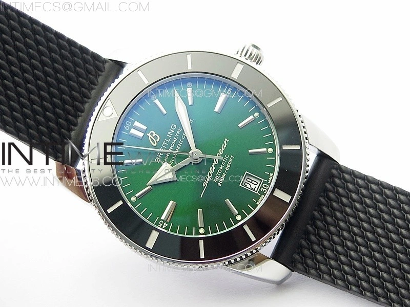 SuperOcean 42mm AB2010 SS B50 1:1 Best Edition Green Dial Black Ceramic Bezel on Black Rubber strap A2824