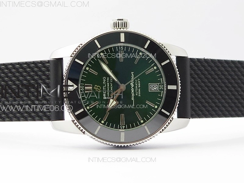 SuperOcean 42mm AB2010 SS B50 1:1 Best Edition Green Dial Black Ceramic Bezel on Black Rubber strap A2824