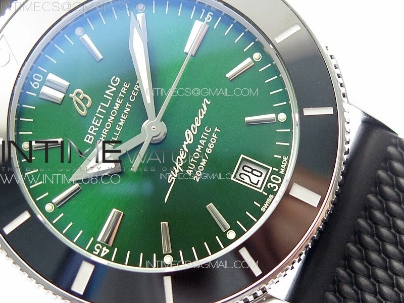 SuperOcean 42mm AB2010 SS B50 1:1 Best Edition Green Dial Black Ceramic Bezel on Black Rubber strap A2824