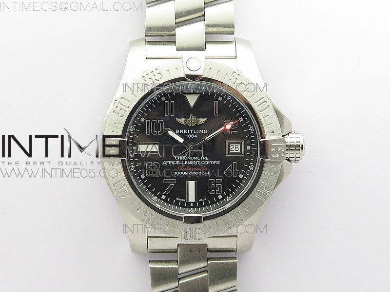 Seawolf 45mm SS B50 1:1 Best Edition SuperLumed Black Dial Numeral Markers on SS Bracelet A2824
