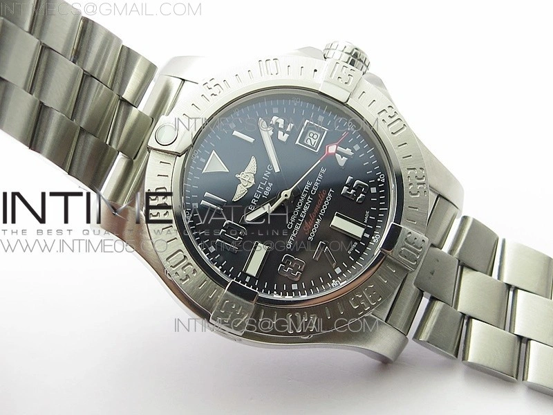 Seawolf 45mm SS B50 1:1 Best Edition SuperLumed Black Dial Numeral Markers on SS Bracelet A2824