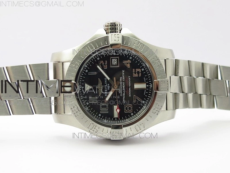 Seawolf 45mm SS B50 1:1 Best Edition SuperLumed Black Dial Numeral Markers on SS Bracelet A2824