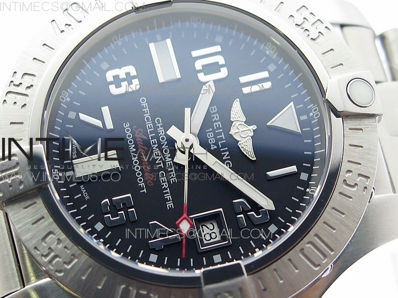 Seawolf 45mm SS B50 1:1 Best Edition SuperLumed Black Dial Numeral Markers on SS Bracelet A2824
