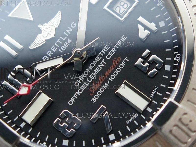 Seawolf 45mm SS B50 1:1 Best Edition SuperLumed Black Dial Numeral Markers on SS Bracelet A2824