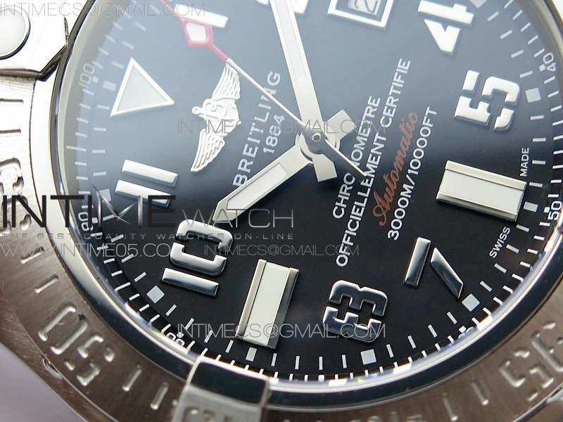 Seawolf 45mm SS B50 1:1 Best Edition SuperLumed Black Dial Numeral Markers on SS Bracelet A2824