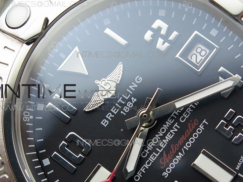 Seawolf 45mm SS B50 1:1 Best Edition SuperLumed Black Dial Numeral Markers on SS Bracelet A2824