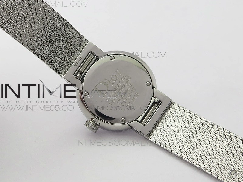 La D de dior Satine SS Crystal Bezel 8848F 1:1 Best Edition MOP White Dial on SS bracelet Swiss Quartz