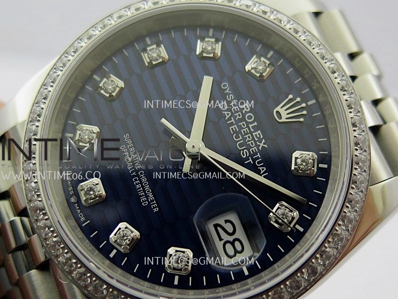 DateJust 126284 Diamond Bezel 904L SS VSF 1:1 Best Edition Blue Fluted Dial Diamond Marker On Jubilee Bracelet VS3235