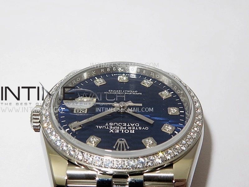 DateJust 126284 Diamond Bezel 904L SS VSF 1:1 Best Edition Blue Fluted Dial Diamond Marker On Jubilee Bracelet VS3235