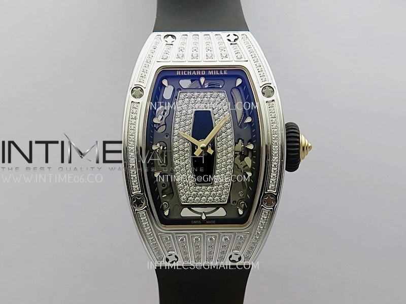 RM07 Paved Diamonds Bezel SS ZF Best Edition Diamonds Skeleton Dial On Black Rubber Strap Asian CRMA2 Clone