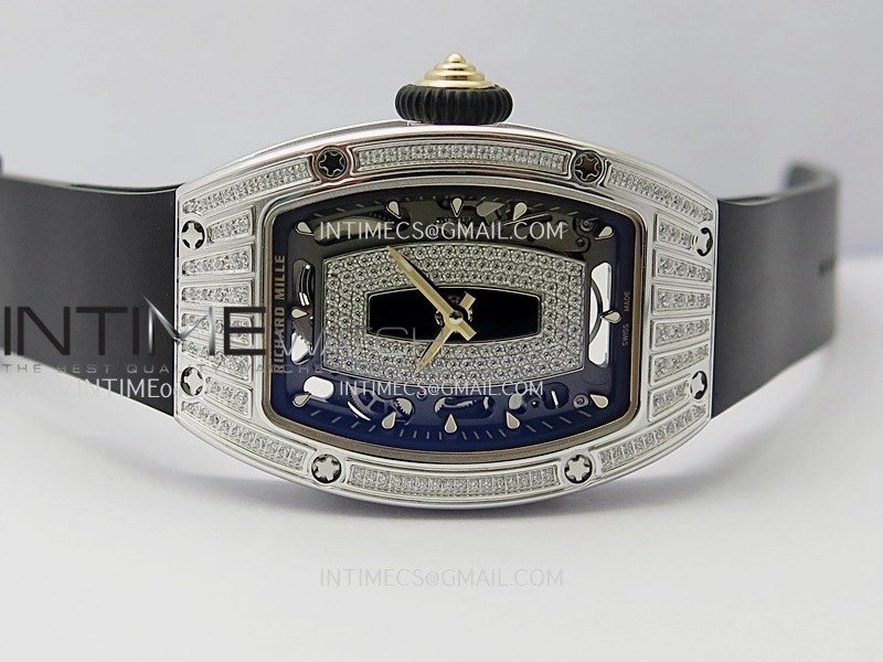 RM07 Paved Diamonds Bezel SS ZF Best Edition Diamonds Skeleton Dial On Black Rubber Strap Asian CRMA2 Clone