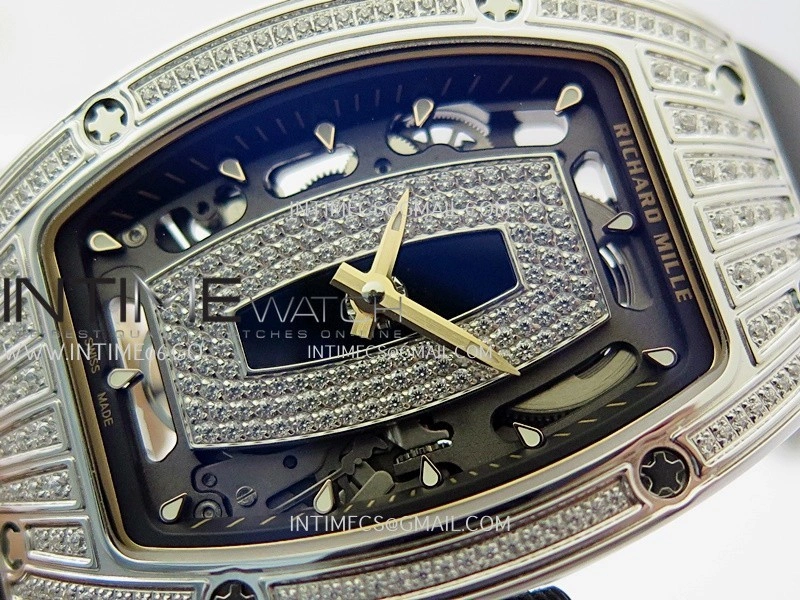 RM07 Paved Diamonds Bezel SS ZF Best Edition Diamonds Skeleton Dial On Black Rubber Strap Asian CRMA2 Clone