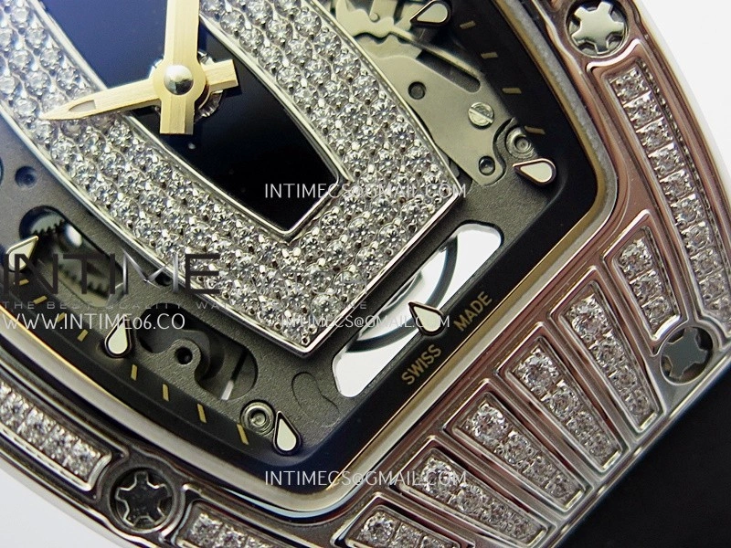 RM07 Paved Diamonds Bezel SS ZF Best Edition Diamonds Skeleton Dial On Black Rubber Strap Asian CRMA2 Clone