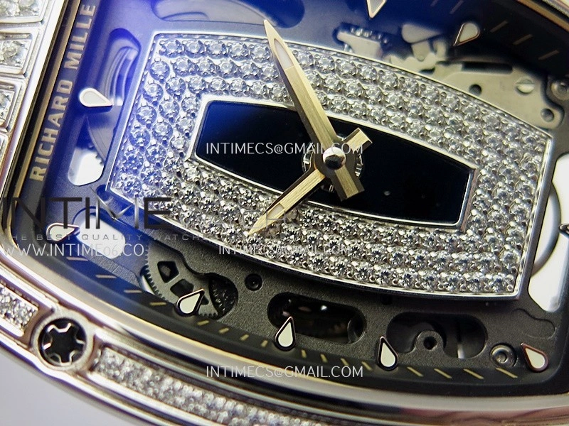 RM07 Paved Diamonds Bezel SS ZF Best Edition Diamonds Skeleton Dial On Black Rubber Strap Asian CRMA2 Clone