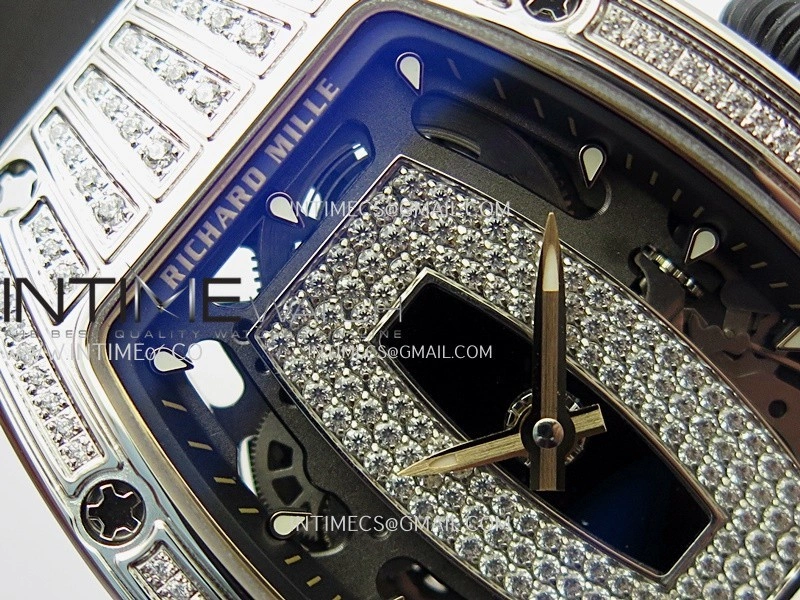 RM07 Paved Diamonds Bezel SS ZF Best Edition Diamonds Skeleton Dial On Black Rubber Strap Asian CRMA2 Clone