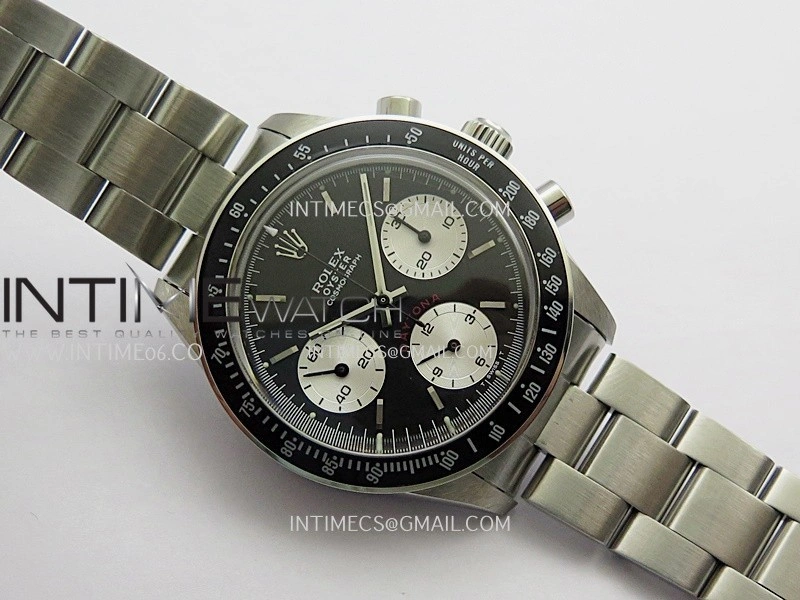 Daytona 6263 Red Daytona Word SS Black Bezel MSF Best Edition Black Dial Silver Subdials On SS Bracelet Venus 75