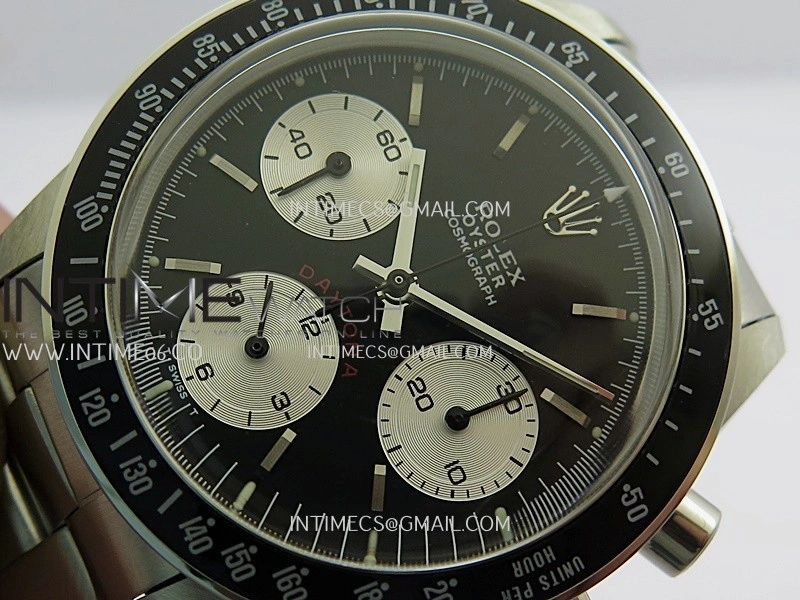 Daytona 6263 Red Daytona Word SS Black Bezel MSF Best Edition Black Dial Silver Subdials On SS Bracelet Venus 75