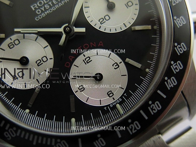 Daytona 6263 Red Daytona Word SS Black Bezel MSF Best Edition Black Dial Silver Subdials On SS Bracelet Venus 75