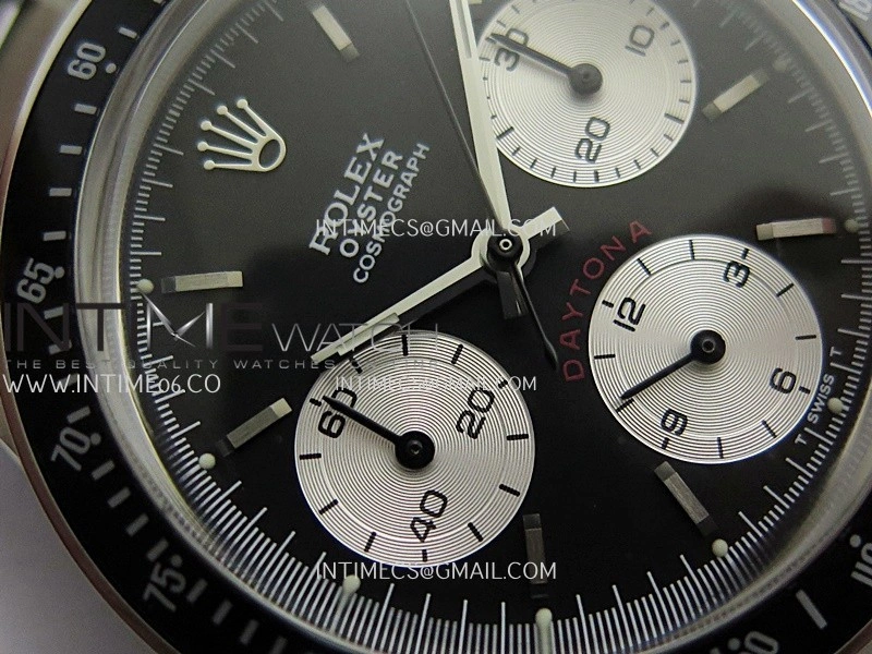 Daytona 6263 Red Daytona Word SS Black Bezel MSF Best Edition Black Dial Silver Subdials On SS Bracelet Venus 75