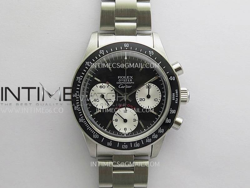 Daytona 6263 Cartier SS Black Bezel MSF Best Edition Black Dial Silver Subdials On SS Bracelet Venus 75