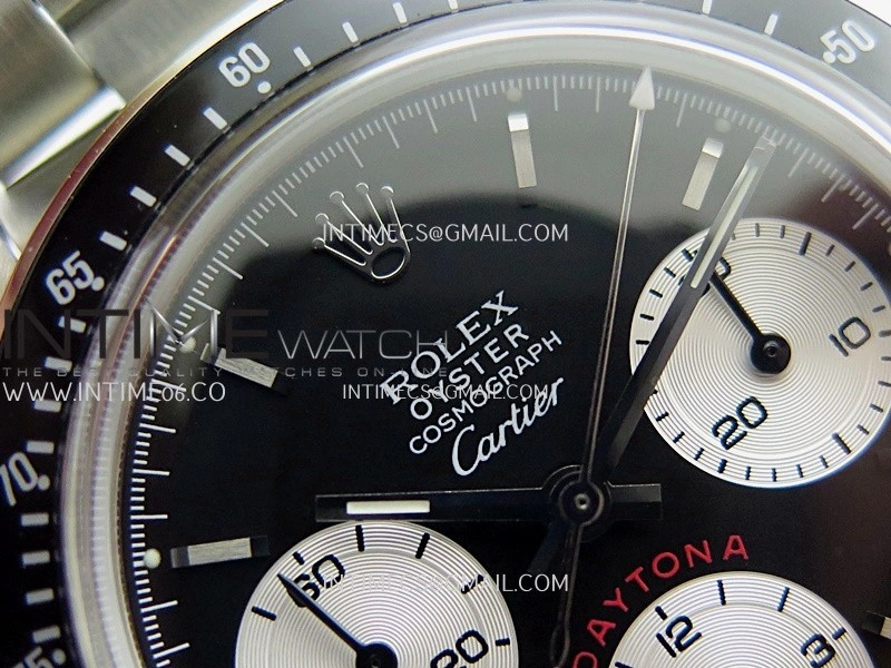Daytona 6263 Cartier SS Black Bezel MSF Best Edition Black Dial Silver Subdials On SS Bracelet Venus 75