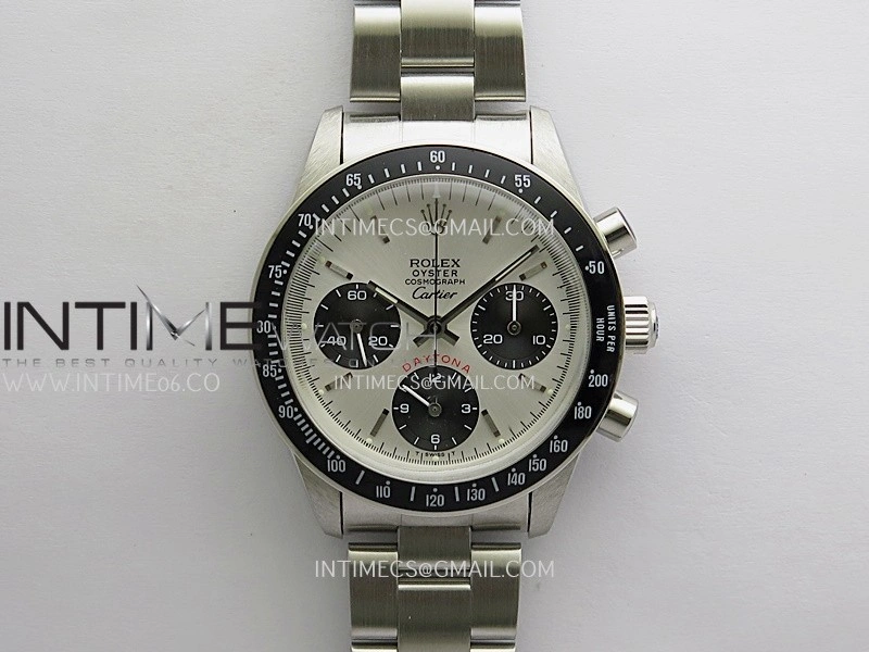 Daytona 6263 Cartier SS Black Bezel MSF Best Edition Silver Dial Black Subdials On SS Bracelet Venus 75