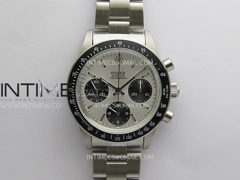Daytona 6263 SS Black Bezel MSF Best Edition Silver Dial Black Subdials On SS Bracelet Venus 75