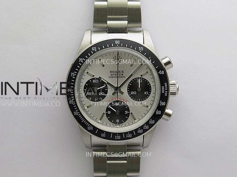 Daytona 6263 Red Daytona Word SS Black Bezel MSF Best Edition Silver Dial Black Subdials On SS Bracelet Venus 75