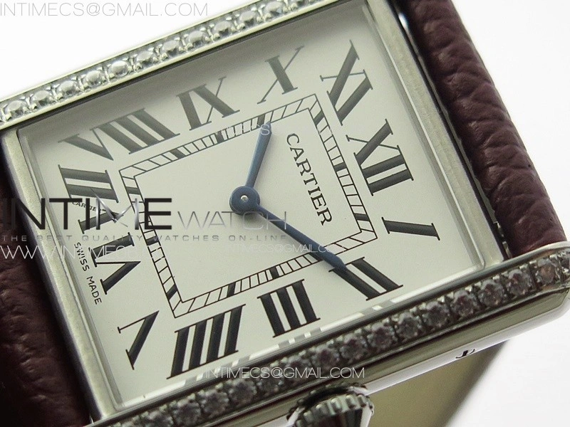 Tank Louis Ladies 25mm SS Crystal 8848F 1:1 Best Edition White Dial on Dark Red Leather Strap Ronda Quartz
