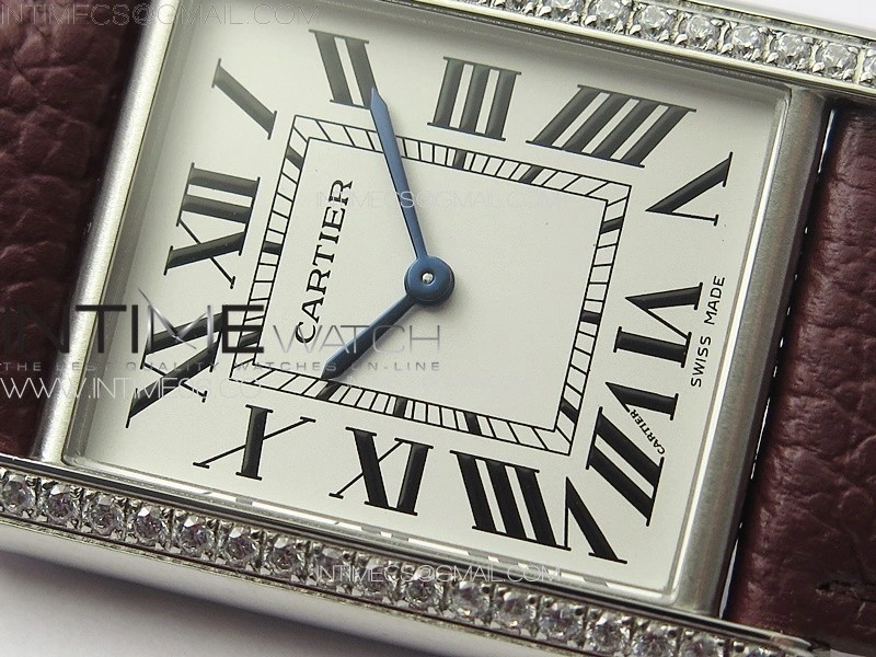 Tank Louis Ladies 25mm SS Crystal 8848F 1:1 Best Edition White Dial on Dark Red Leather Strap Ronda Quartz