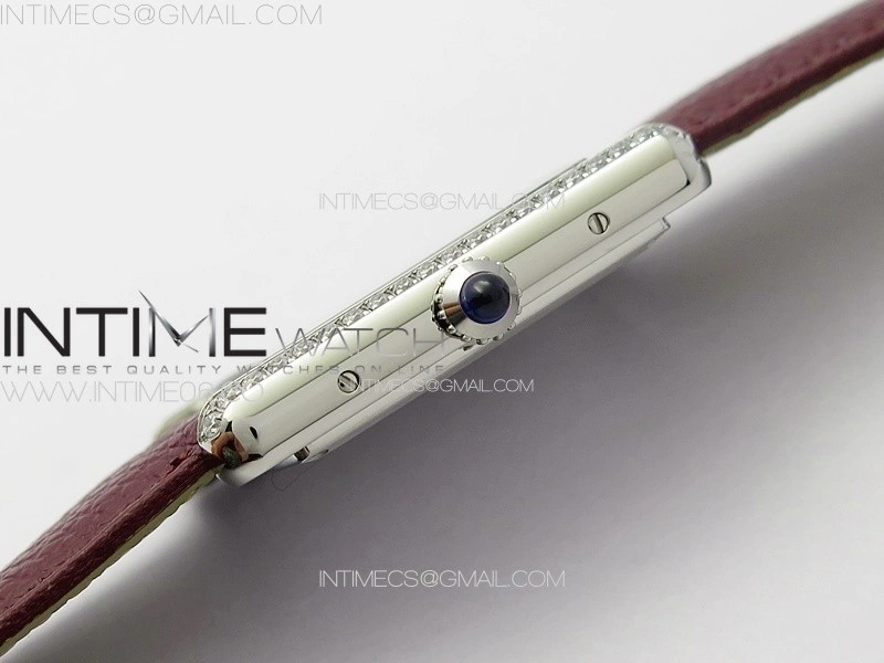 Tank Louis Ladies 25mm SS Crystal 8848F 1:1 Best Edition White Dial on Dark Red Leather Strap Ronda Quartz