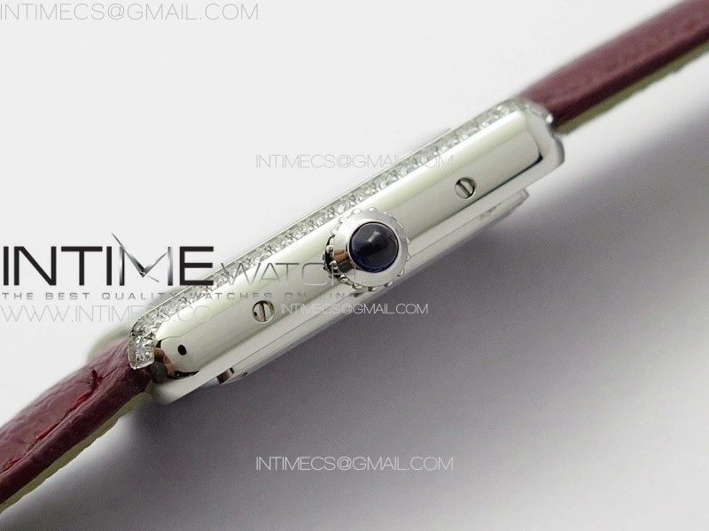 Tank Louis Ladies 22mm SS Crystal 8848F 1:1 Best Edition White Dial on Dark Red Leather Strap Ronda Quartz