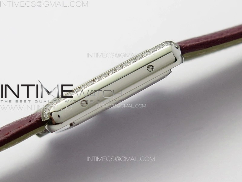 Tank Louis Ladies 22mm SS Crystal 8848F 1:1 Best Edition White Dial on Dark Red Leather Strap Ronda Quartz