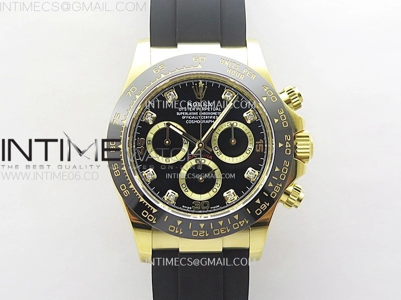 Daytona 116518 YG APSF 1:1 Best Edition Black Dial Diamonds Markers on Oysterflex Rubber Strap SH4130