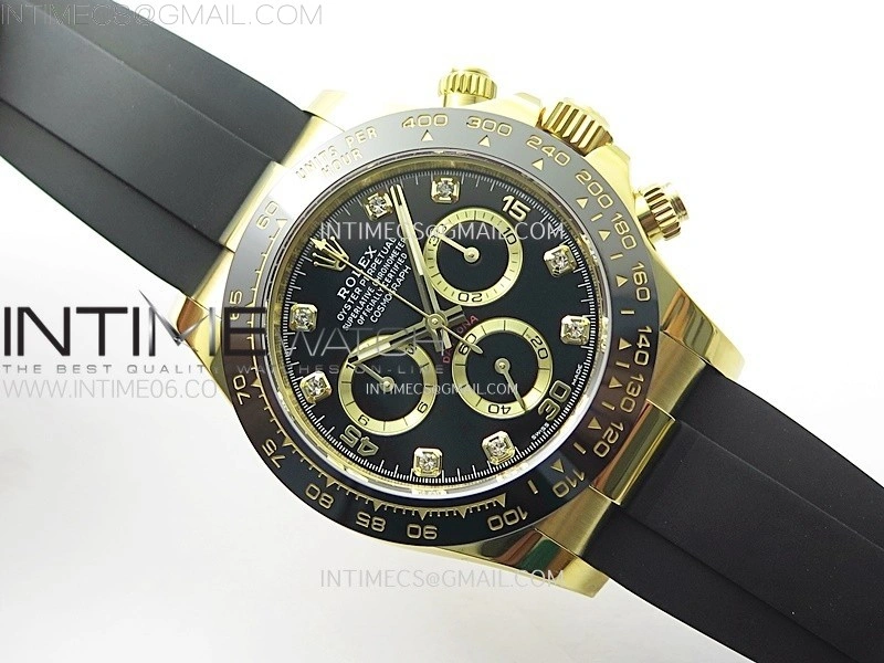Daytona 116518 YG APSF 1:1 Best Edition Black Dial Diamonds Markers on Oysterflex Rubber Strap SH4130