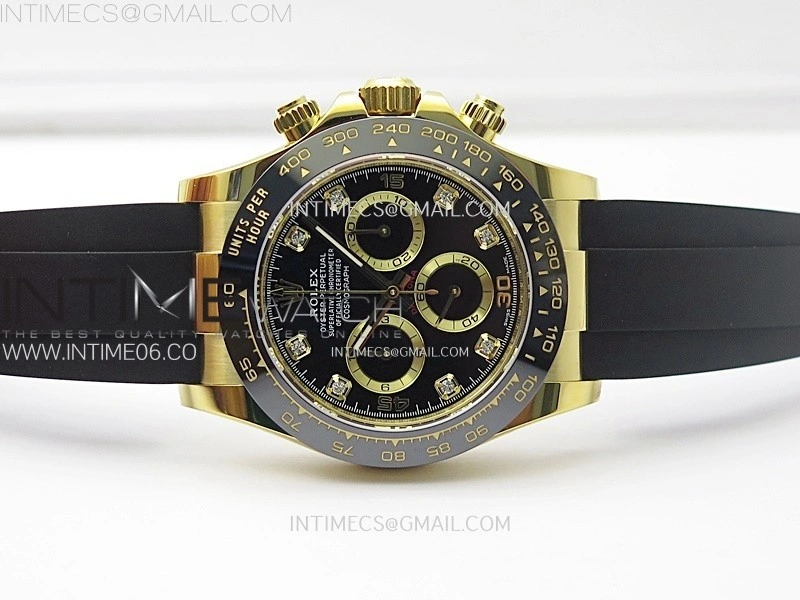 Daytona 116518 YG APSF 1:1 Best Edition Black Dial Diamonds Markers on Oysterflex Rubber Strap SH4130