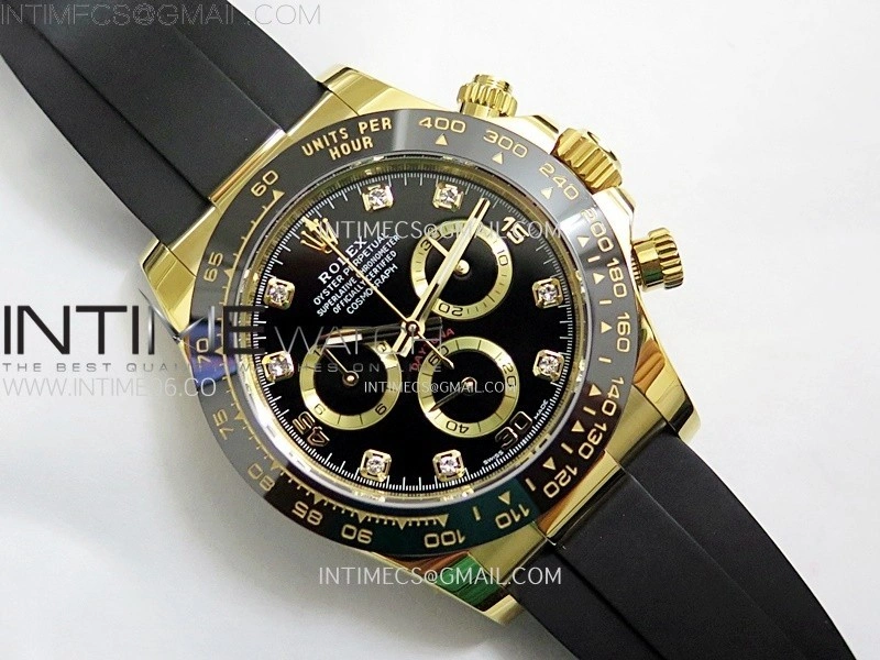 Daytona 116518 YG APSF 1:1 Best Edition Black Dial Diamonds Markers on Oysterflex Rubber Strap SH4130