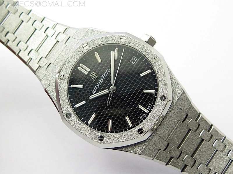 Royal Oak 41mm 15500 Frosted SS APSF 1:1 Best Edition Black Textured Dial on Frosted SS Bracelet SA4302 Super Clone
