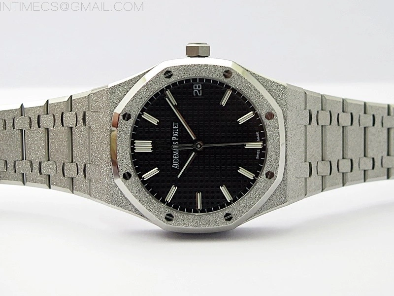 Royal Oak 41mm 15500 Frosted SS APSF 1:1 Best Edition Black Textured Dial on Frosted SS Bracelet SA4302 Super Clone